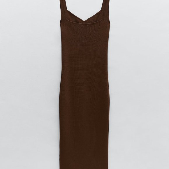 NWT ZARA BROWN KNITTED SLEEVELESS DRESS - Picture 4 of 7